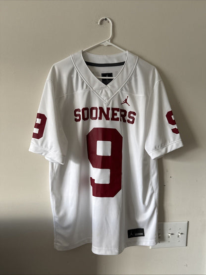 Men’s Nike Michael Hawkins Jr. 9 Oklahoma Sooners Football Jersey Sz L - RARE - Kyle’s Football Cards