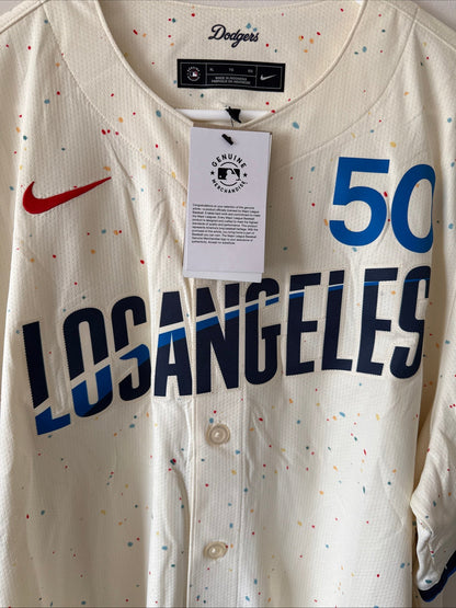 Men's Nike Mookie Betts #50 LA Dodgers City Connect MLB Jersey Sz XL - NWT RARE - Kyle’s Football Cards