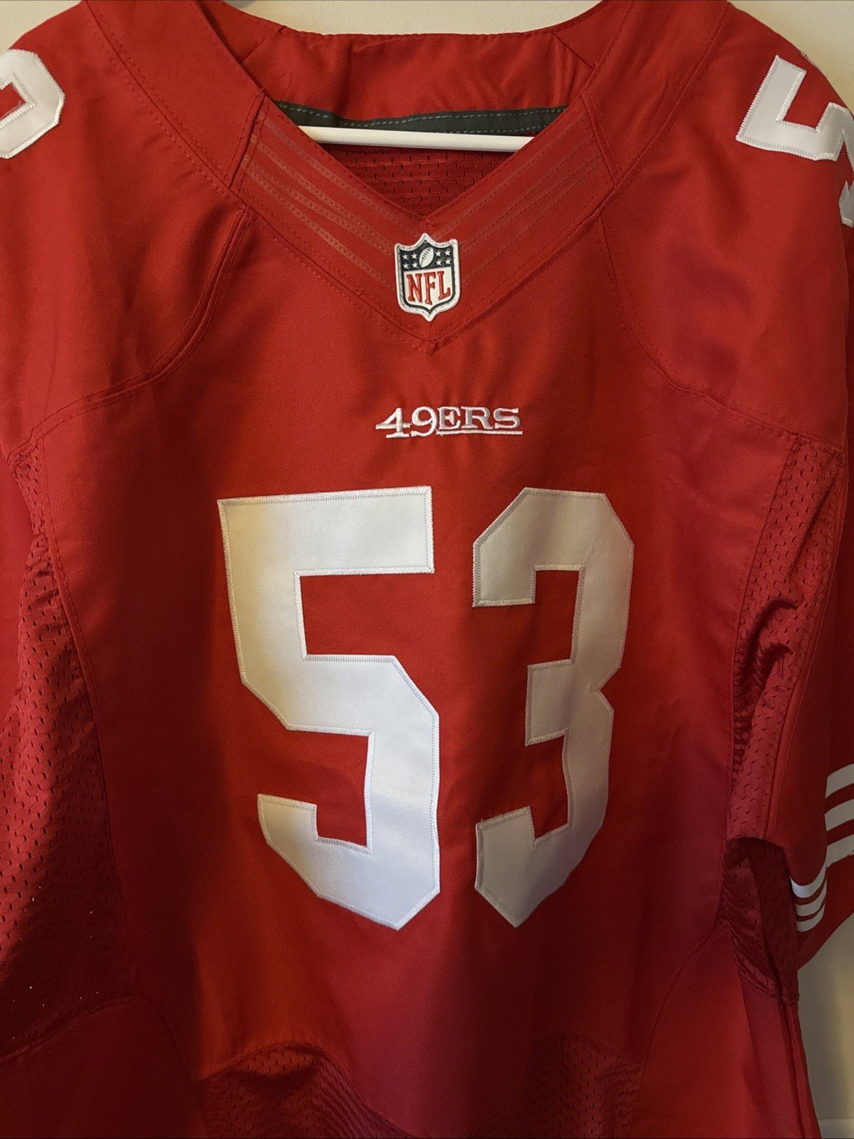 Men’s Nike Navorro Bowman 53 San Francisco 49ERS NFL Authentic Jersey Sz 56 Red - Kyle’s Football Cards