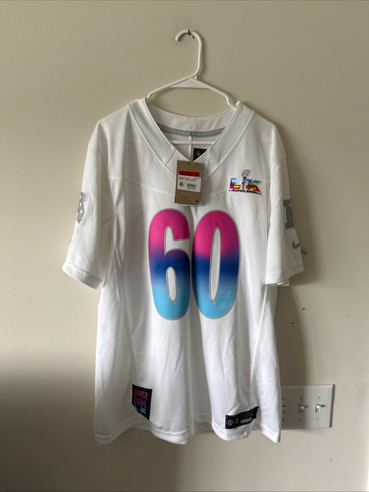 Men’s Nike NFL 2026 Super Bowl LX 60 Vapor Lmtd White Jersey Sz L - NWT RARE - Kyle’s Football Cards
