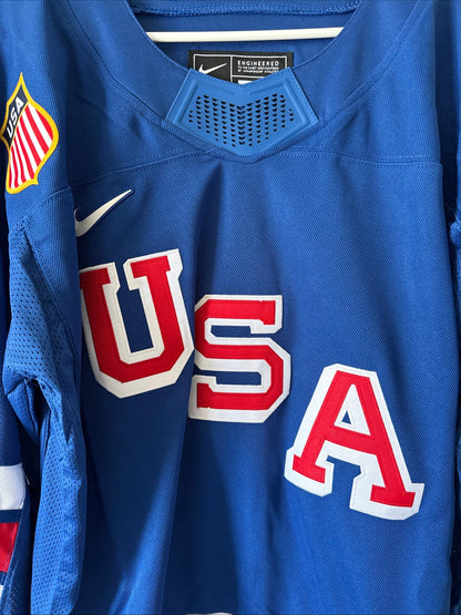 Men’s Nike Quinn Hughes 43 Team USA Hockey Jersey 2026 Olympics Sz XL Blue RARE - Kyle’s Football Cards