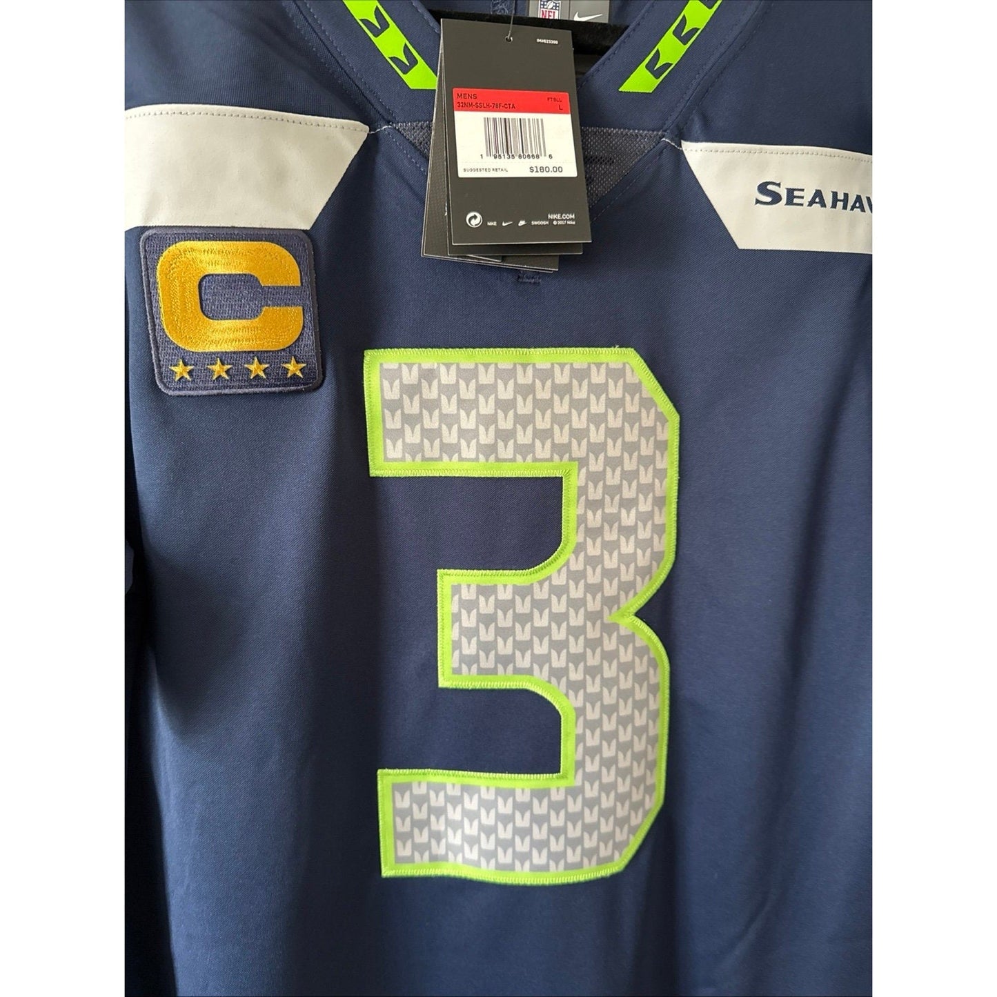 Men’s Nike Russell Wilson Seattle Seahawks Vapor Lmtd Captain Jersey Sz L - NWT - Kyle’s Football Cards