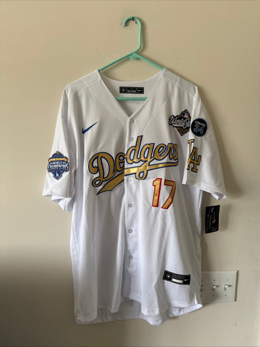 Men’s Nike Shohei Ohtani 17 LA Dodgers 2025 Gold Collection Limited Jersey Sz L - Kyle’s Football Cards
