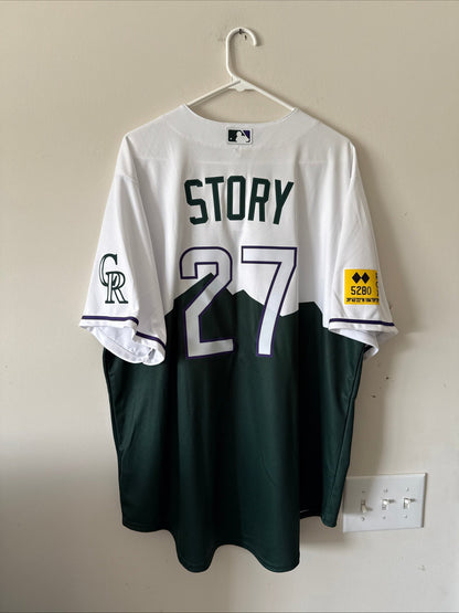MEN’S NIKE TREVOR STORY 27 COLORADO ROCKIES CITY CONNECT MLB JERSEY SZ XL RARE - Kyle’s Football Cards