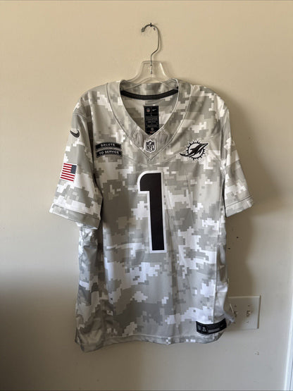 Men’s Nike Tua Tagovailoa 1 Miami Dolphins Salute to Service Vapor Jersey Sz L - Kyle’s Football Cards