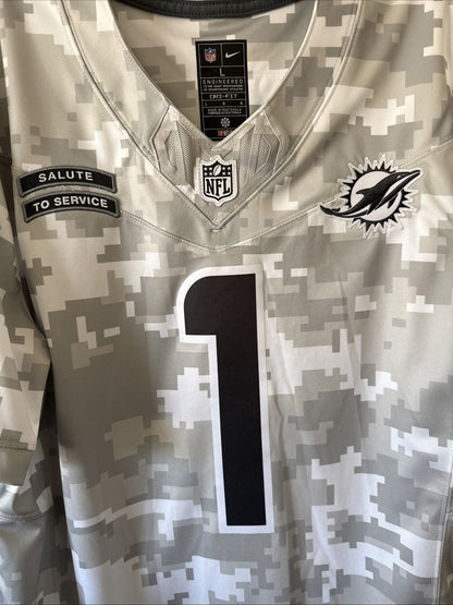 Men’s Nike Tua Tagovailoa 1 Miami Dolphins Salute to Service Vapor Jersey Sz L - Kyle’s Football Cards
