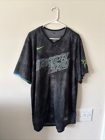 Men’s Nike Tyler Glasnow 20 Tampa Bay Rays 2025 City Connect Jersey Sz XL RARE - Kyle’s Football Cards