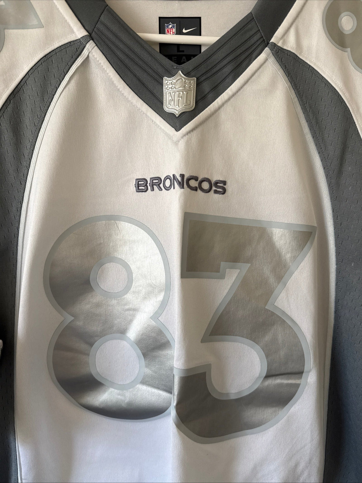 Men’s Nike Wes Welker #83 Denver Broncos Platinum Lmtd NFL Jersey Sz L - RARE - Kyle’s Football Cards
