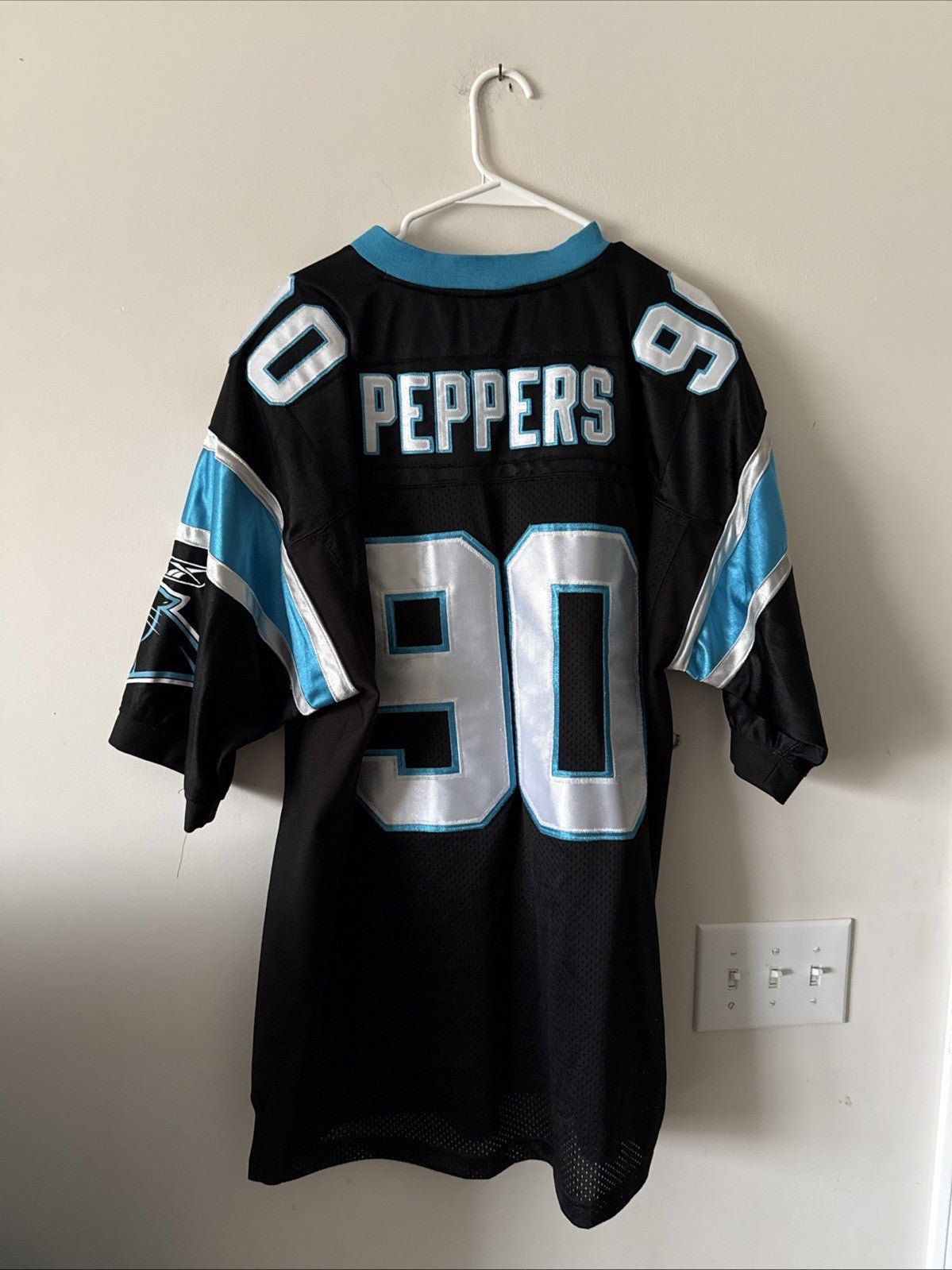 Men’s Reebok JULIUS PEPPERS 90 Carolina Panthers NFL Jersey Sz 52 - Black RARE - Kyle’s Football Cards