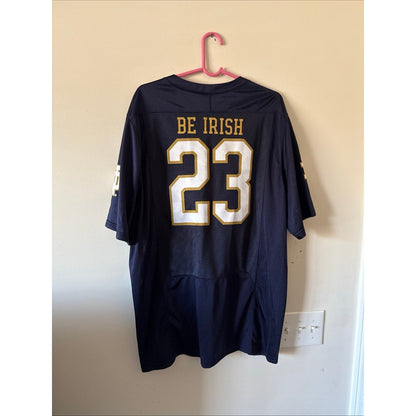 Men’s Under Armour Notre Dame Fighting Irish 23 “Be Irish” Jersey Sz XL - Blue - Kyle’s Football Cards