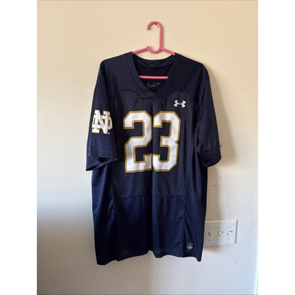 Men’s Under Armour Notre Dame Fighting Irish 23 “Be Irish” Jersey Sz XL - Blue - Kyle’s Football Cards
