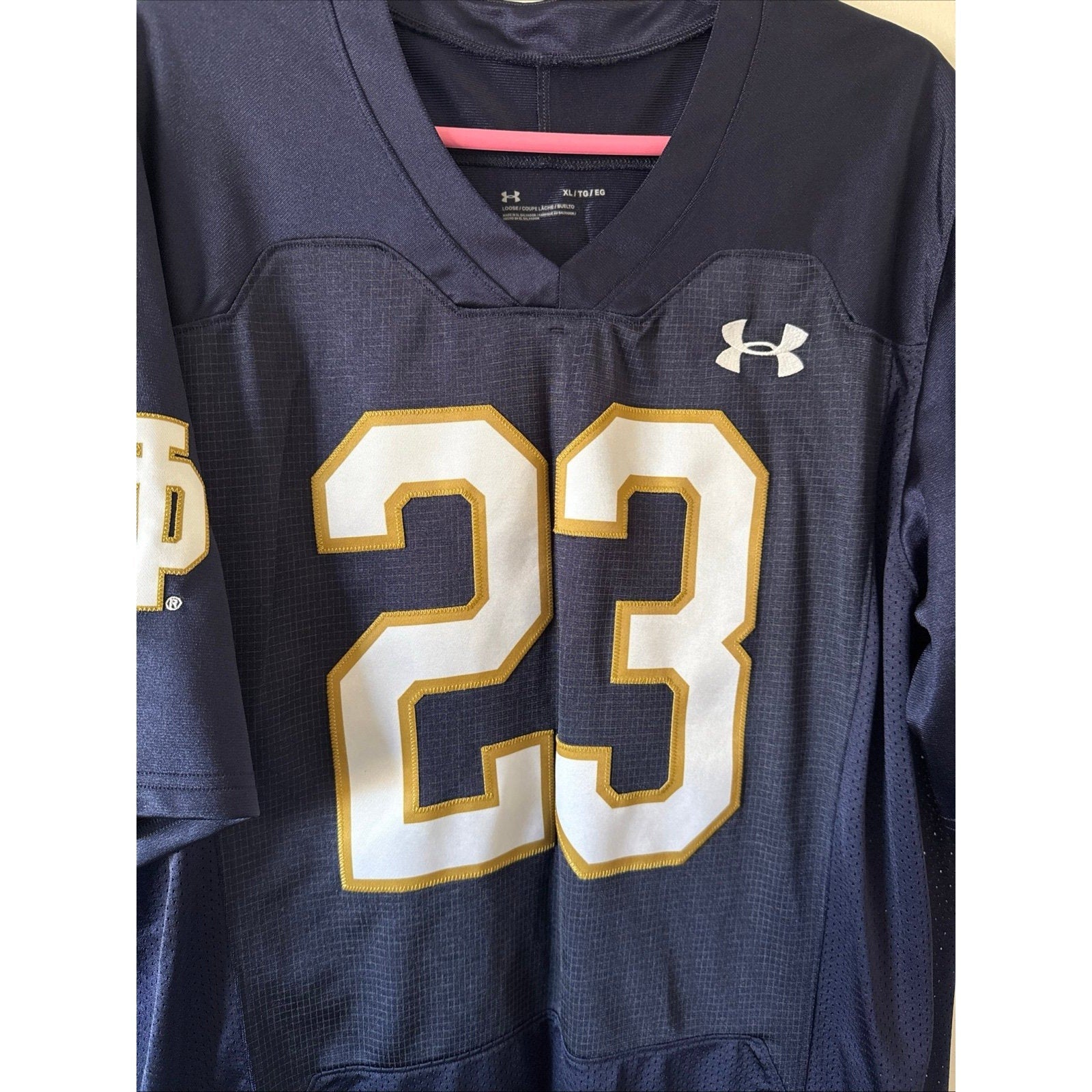 Men’s Under Armour Notre Dame Fighting Irish 23 “Be Irish” Jersey Sz XL - Blue - Kyle’s Football Cards