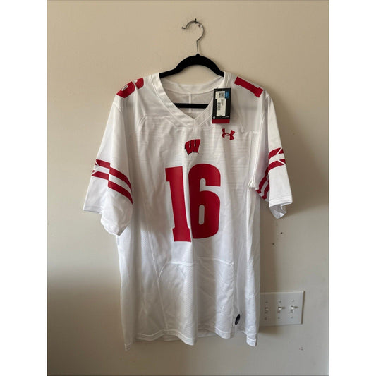 Men’s Under Armour Russell Wilson 16 Wisconsin Badgers Jersey Sz L - White NWT - Kyle’s Football Cards