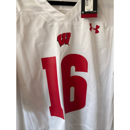Men’s Under Armour Russell Wilson 16 Wisconsin Badgers Jersey Sz L - White NWT - Kyle’s Football Cards
