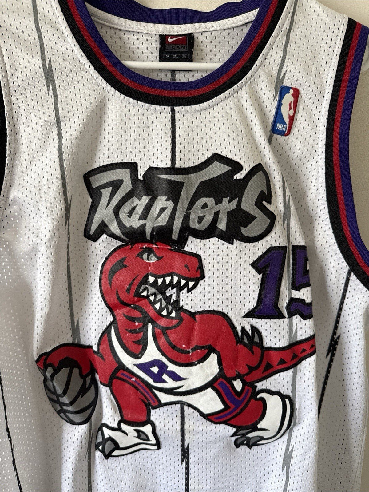 Men’s Vintage Authentic Toronto Raptors Vince Carter 15 Jersey Sz 54 - White - Kyle’s Football Cards