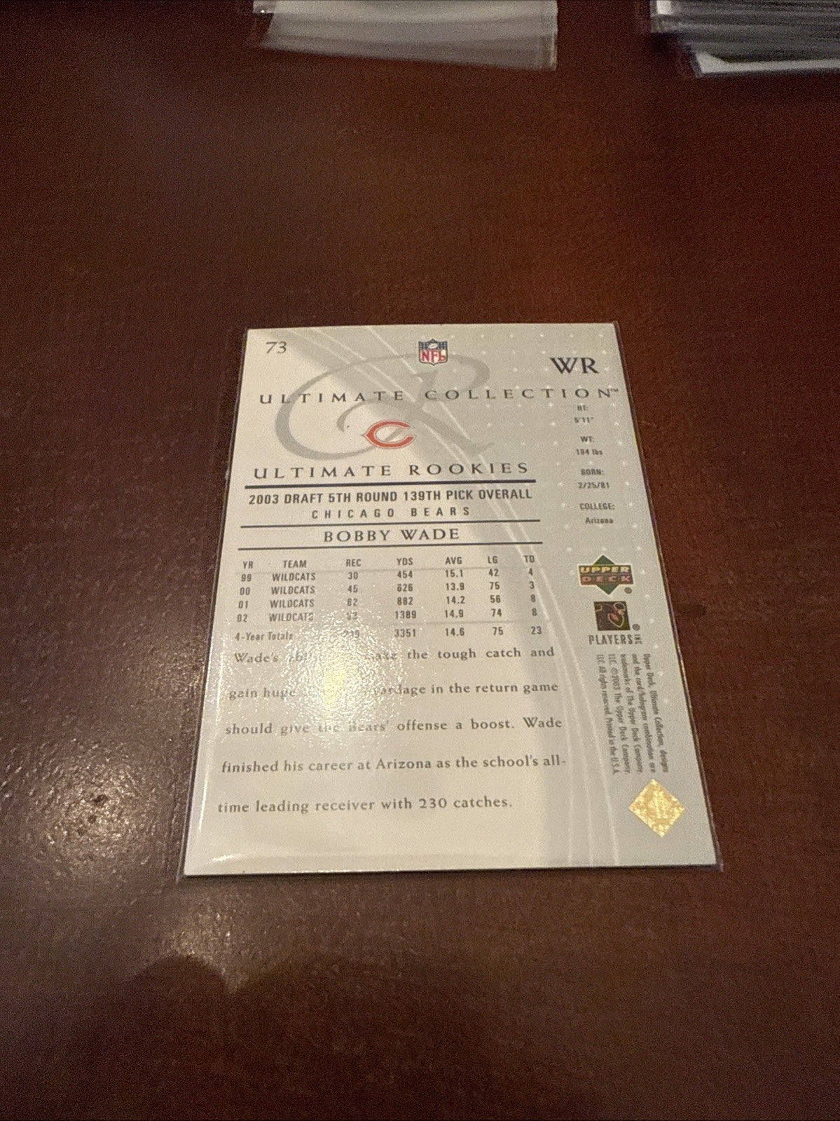 2003 Upper Deck Ultimate Collection Ultimate Rookies /750 Bobby Wade #73