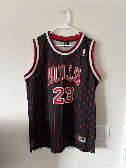 Men’s Nike Michael Jordan #23 Chicago Bulls Jersey Black Pinstripe Sz 50 - NWOT