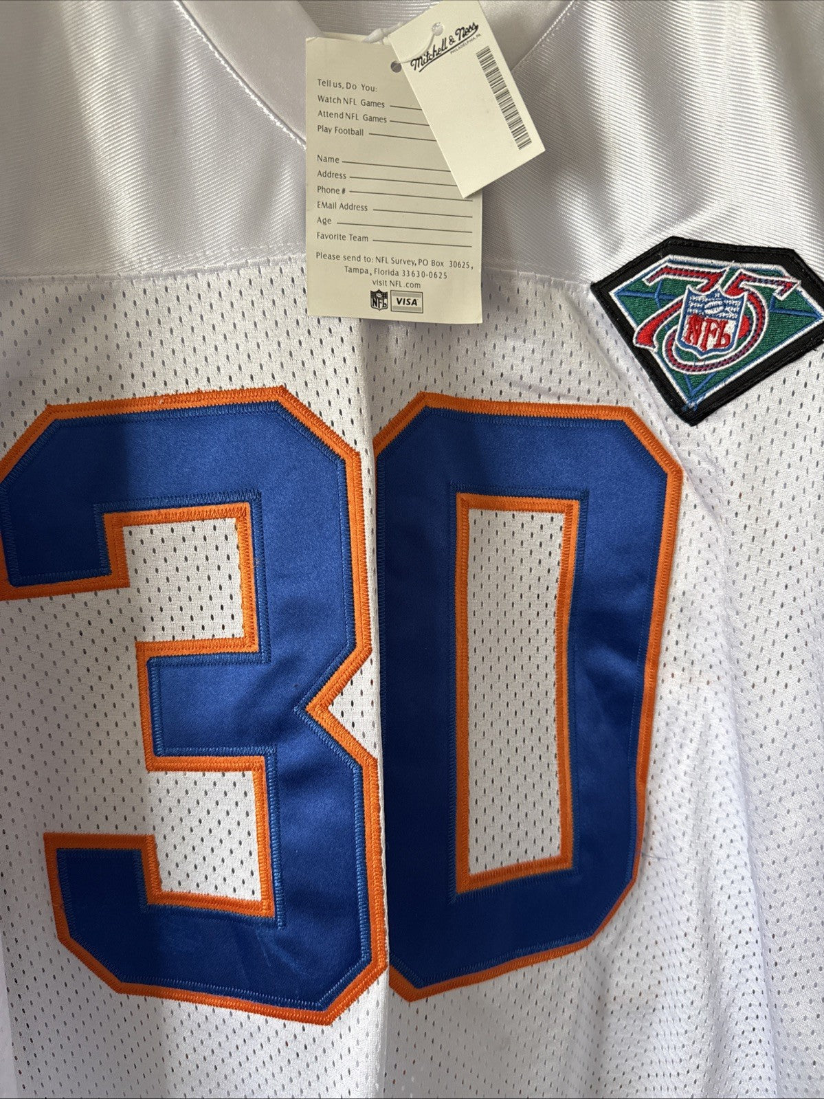MEN’S MITCHELL & NESS TERELL DAVIS #30 DENVER BRONCOS THROWBACK JERSEY SZ 52 NWT