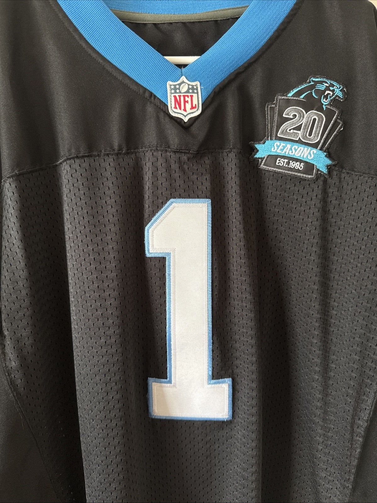 Men’s Nike Cam Newton #1 Carolina Panthers 20th Anniversary Jersey Sz 52 - RARE