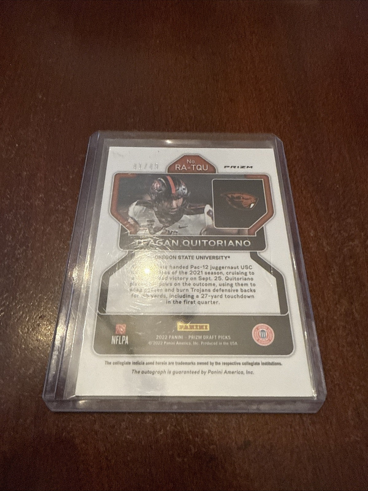 2022 Prizm Draft Picks Orange Pulsar /49 Teagan Quitoriano RC Auto #RA-TQU