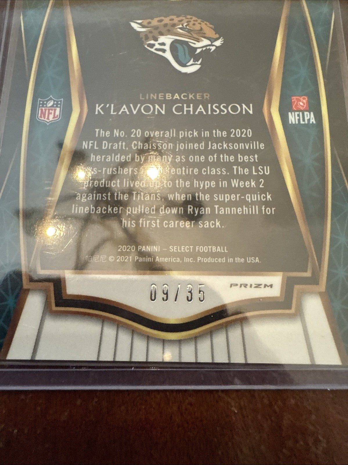 K'LAVON CHAISSON 2020 SELECT PREMIER LEVEL FOOTBALL ROOKIE SILVER RC /35 #192