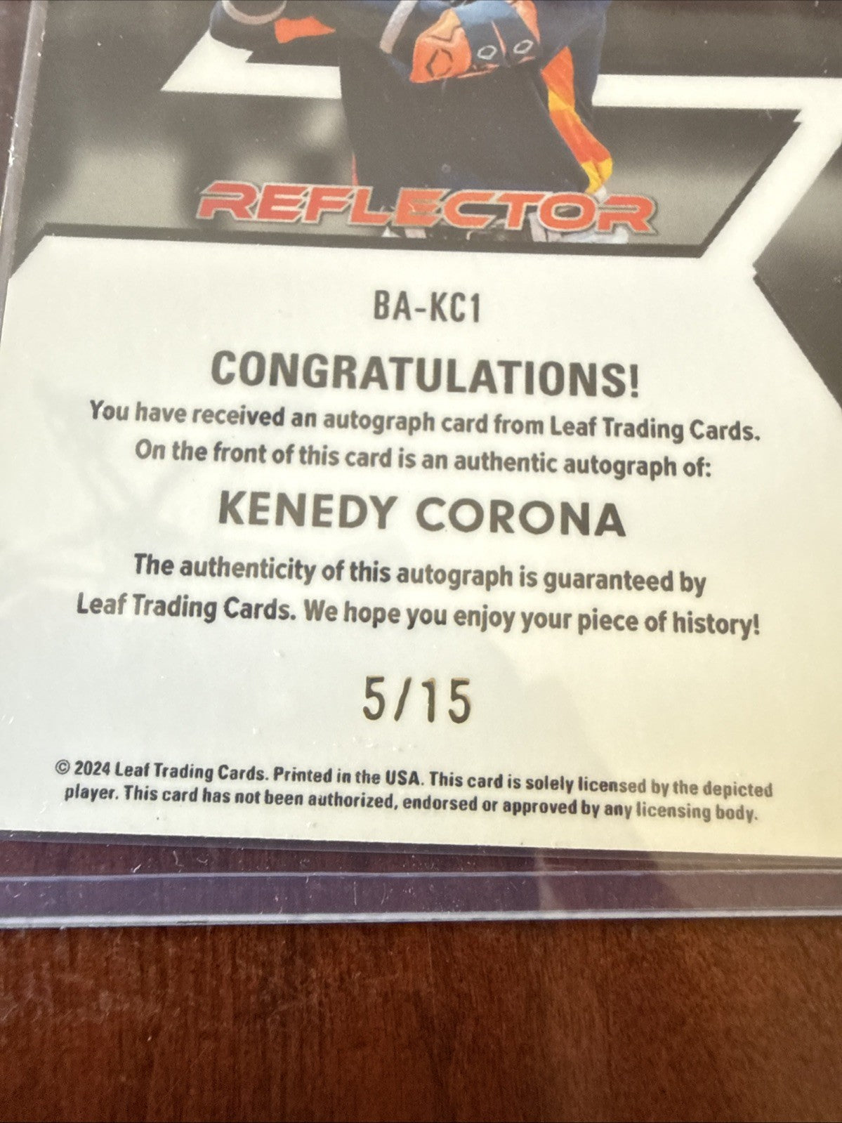 2024 Leaf Press Pass Premium - Purple Reflector Auto Kenedy Corona #BA-KC1 /15