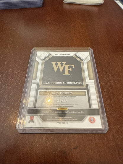 2023 Panini Prizm Draft Picks Purple /49 AT Perry #DPA-ATP Rookie Auto RC