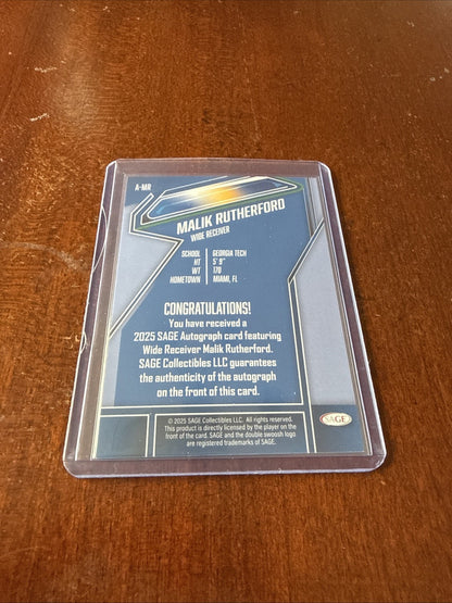 2026 Sage Low Series Malik Rutherford #A-MR Blue Auto Georgia Tech