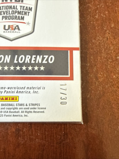 2025 Panini Stars and Stripes - 16u/17u Brandon Lorenzo Jersey Patch /30 #JMJ-BL