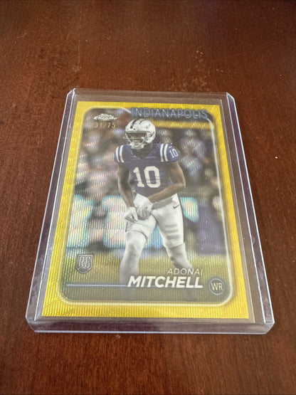 2024 Topps Chrome Football Adonai Mitchell Yellow Wave Refractor Rookie /75
