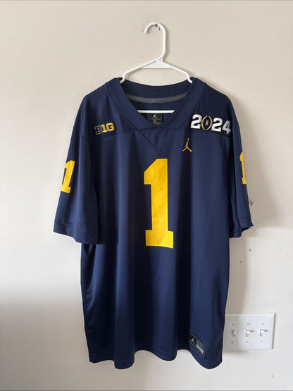 Men’s Jordan Michigan Wolverines #1 2024 Championship Jersey Sz XL - Blue RARE