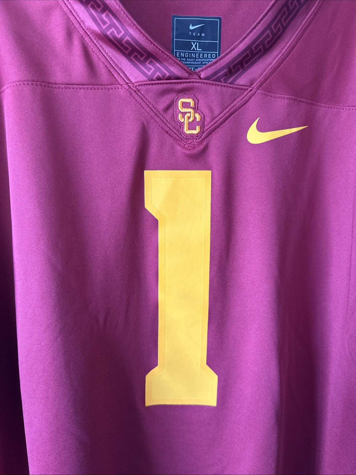 Men’s Nike USC Trojans #1 NCAA Football Dri Fit Jersey Sz XL - Red