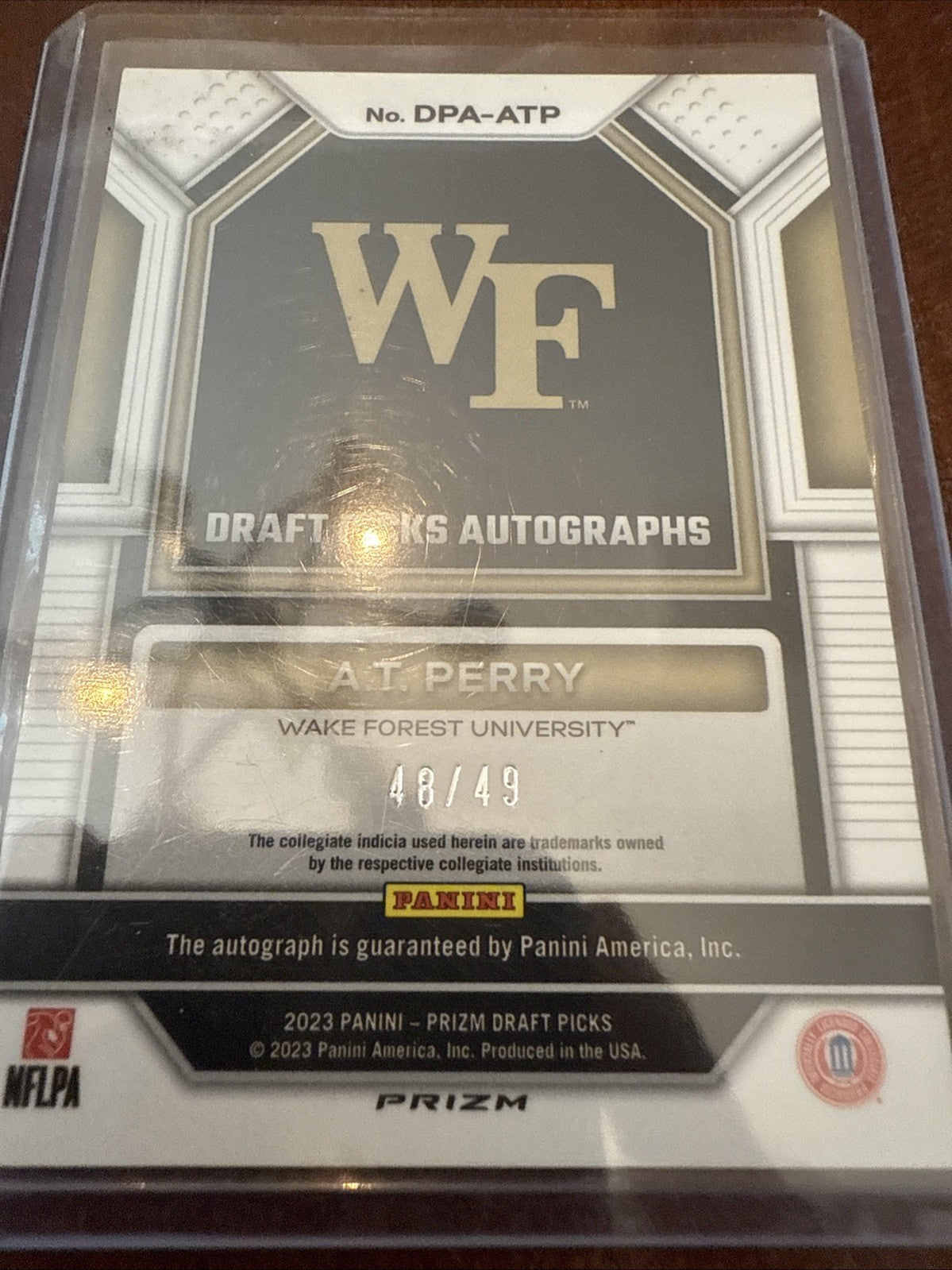 2023 Panini Prizm Draft Picks Purple /49 AT Perry #DPA-ATP Rookie Auto RC