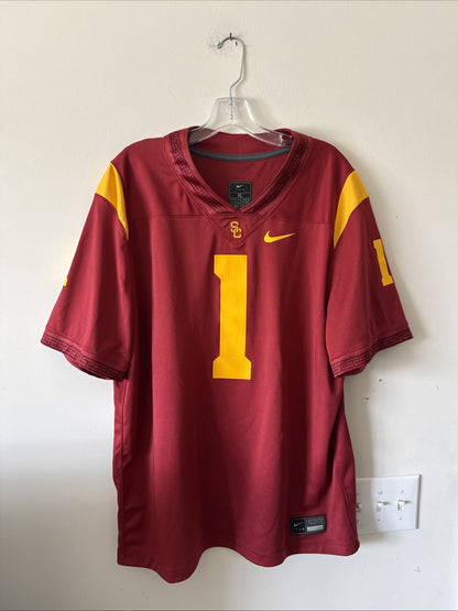 Men’s Nike USC Trojans #1 NCAA Football Dri Fit Jersey Sz XL - Red