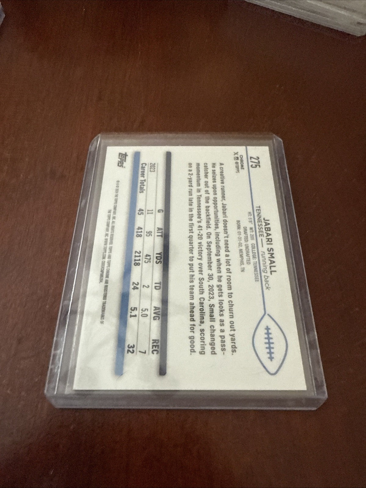 Topps Chrome Sapphire Football - Jabari Small (RC Tennessee) 07/15 #275