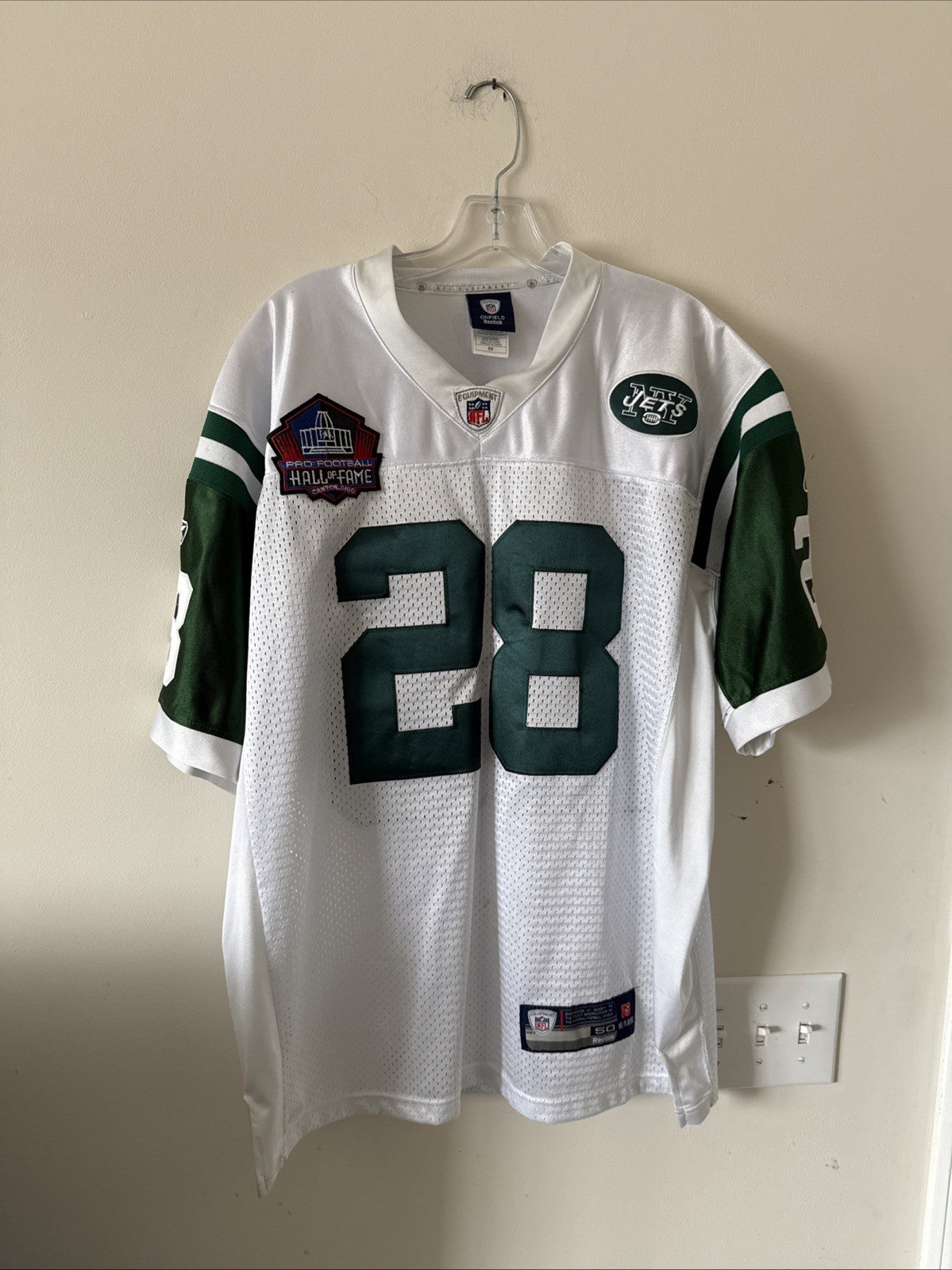 Men’s Reebok Curtis Martin #28 New York Jets HOF Patch NFL Jersey Sz 50 - RARE